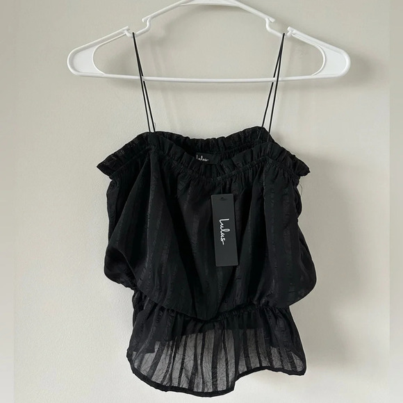 Lulu’s Blouson Black Cropped Tank Top Spaghetti Strap Blouse Shirt NWT Small - Picture 7 of 11
